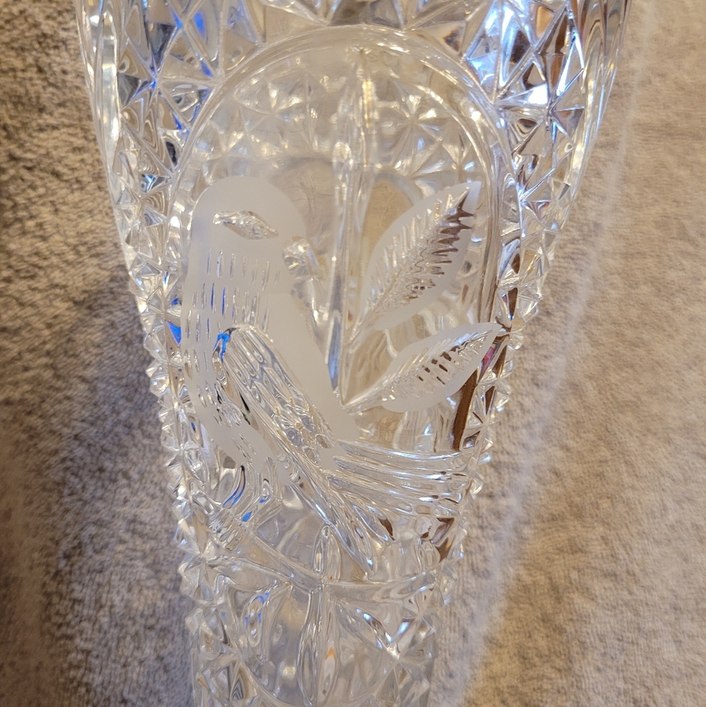VTG W. Germany ECHT BLEIKRISTALL Hofbauer Byrde Pattern Crystal~Large Vase